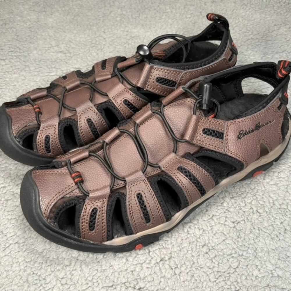 Eddie Bauer Fisherman Sandal Mens 9 Troy Leather Gorpcore Hiking Bump Toe Cinch - Picture 3 of 12
